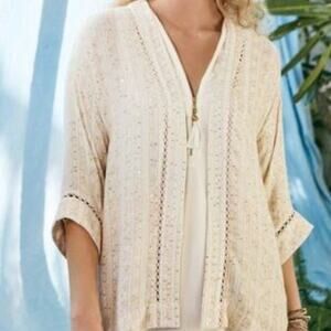 NWT Soft Surroundings Glamour‎ Topper Cardigan Soft Gold Size L